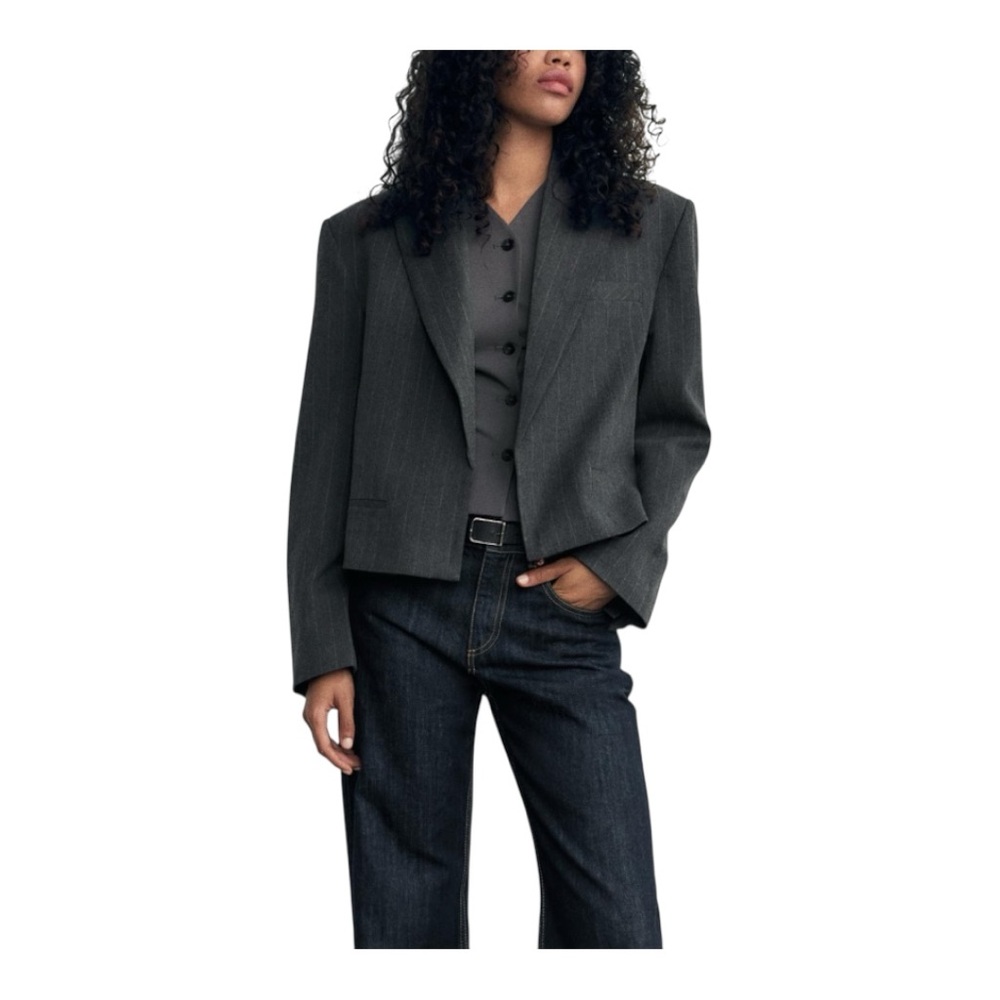 0464W. ZARA WOMAN LONG SLEEVE BLAZER BROWN IN COLOR SIZE 4 BUSINESS CAUSAL